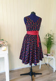 Navy cherry print vintage inspired swing dress.