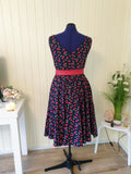 Navy cherry print vintage inspired swing dress.